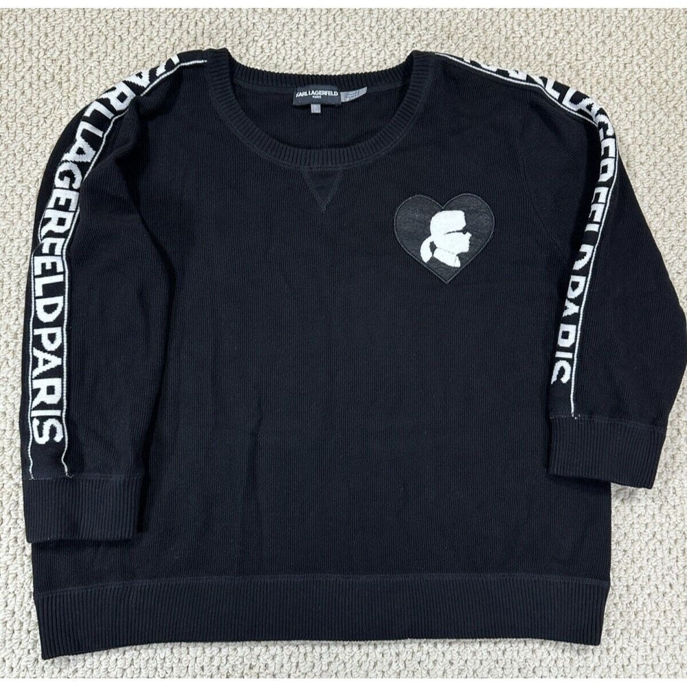 Karl Lagerfeld Sweater Women XL Black/White Three Quarter Sleeve Sweatshirt Logo